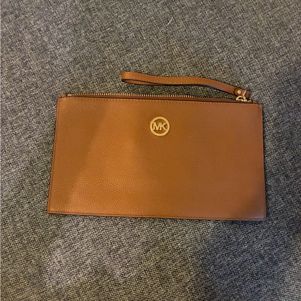 Michael Kors Tan Wristlet with Gold Accents
